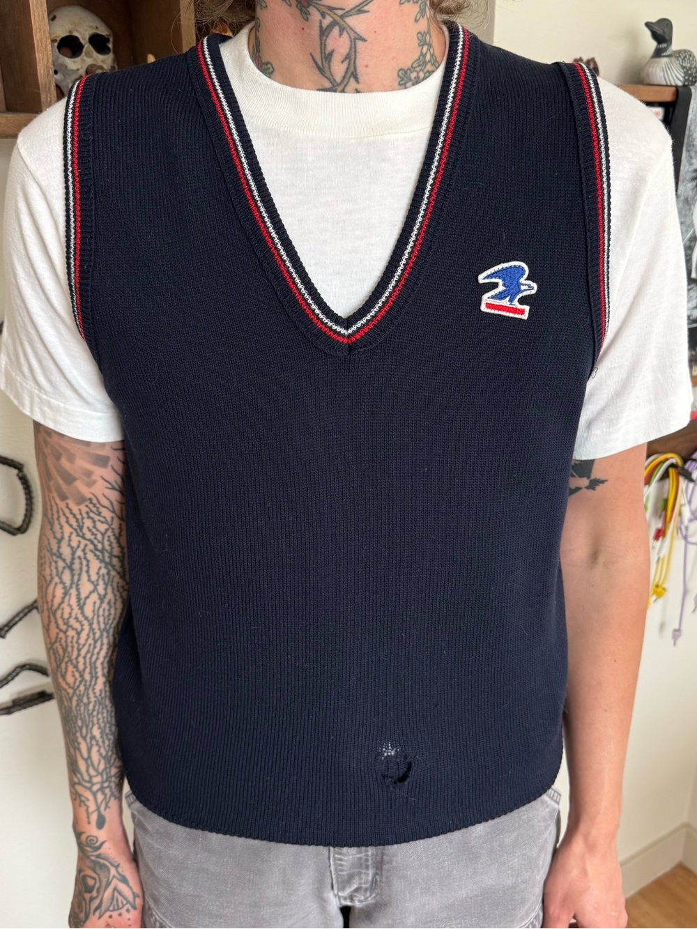 Vintage 70s 80s USPS Postal Worker Navy Blue Sweater Vest Uniform - Size Small